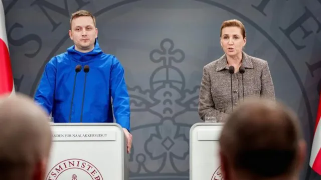 Прем'єр-міністри Данії та Гренландії Метте Фредеріксен та Єнс-Фредерік Нільсен. (Джерело:) [[https://www.nytimes.com/video/world/europe/100000010644191/greenland-denmark-white-house-trump.html]]